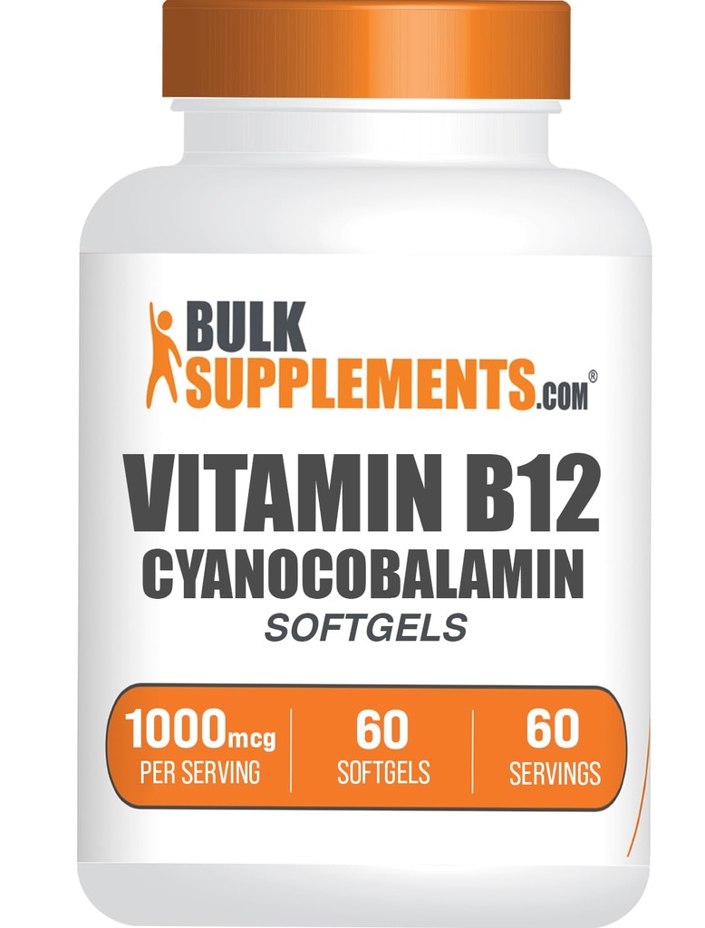 BulkSupplements.com Vitamin B12 Softgels - Vitamin B12 Supplement, som Cyanocobalamin - Gluten Free, 1 Softgel per Serving (1000mcg), 60 Greve (pakke med 1)