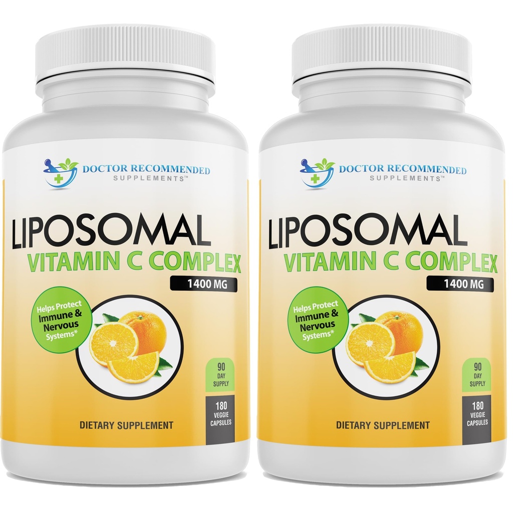 Liposomal Vitamin C 1400mg Per Servering - Høj Absorption Ascorbic Acid, Lyposcheric C Complex immunsupport Supplement w / Kraftfulde antioxidanter og kollagen Booster, (180 Veggie Caps 2 Pack)
