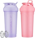 Hydra Cup ProFlow [2 Pack] 28 oz Shaker Flasker til Protein Shakes, Shaker Cups med Ball Blender Whisk, Shaker Flaske med håndtag, Travel To Go, BPA Free (Pink & Purple, 28oz)