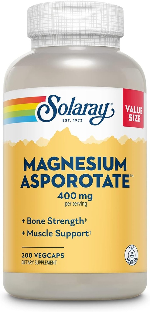 Solaray Magnesium Asporoter 400 mg 1 124; Aspartat, Oroter & Citrate Complex 1 124; Sund hjerte, muskel, nerve & kredsløbsfunktion Support 1 124; 200 VegCaps