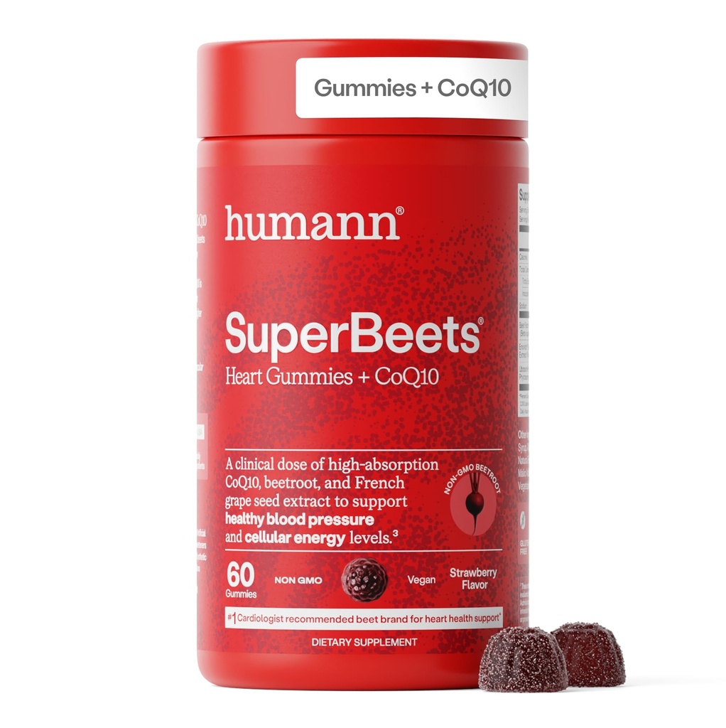 Humann SuperBeets Heart Gummies Advanced - CoQ10 150 mg Plus Beet Root Powder & Grape Seed Extract, SuperBeets Gummy, 60 Greve