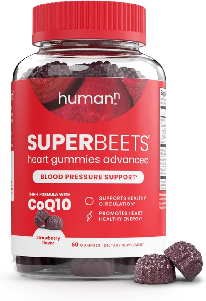 Humann SuperBeets Heart Gummies Advanced - CoQ10 150 mg Plus Beet Root Powder & Grape Seed Extract, SuperBeets Gummy, 60 Greve