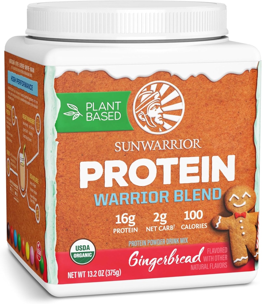 Organic Plant Based Protein Powder 124; Vegan Organic Protein Powder Gingerbread Flavored with BCAA Aminoacids & Hemp Seed Pea Blend Budd124; Non- GMO Soy Dairy Filler & Gluten Free (Gingerbread, 15 Servere)