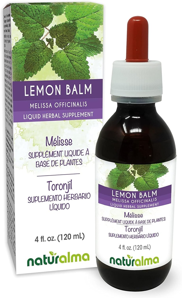 Naturalma Lemon Balm (Melissa officinalis) Leaf Alkohol- Free Tincture - 4 fl oz Liquid Extract in Drops - Herbal Supplement - Vegan