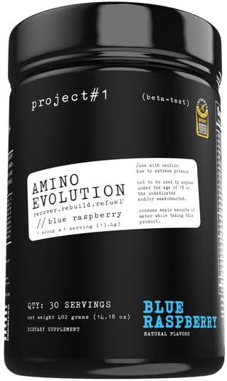 Project #1 AminoEVolution: Muscle Support & Recovery | BCAA's, EAA's, Electrolytes Powder | Keto-Friendly Energy Boost | Pre Workout for Men & Women | 30 Servings - Blue Raspberry | Amino Acids