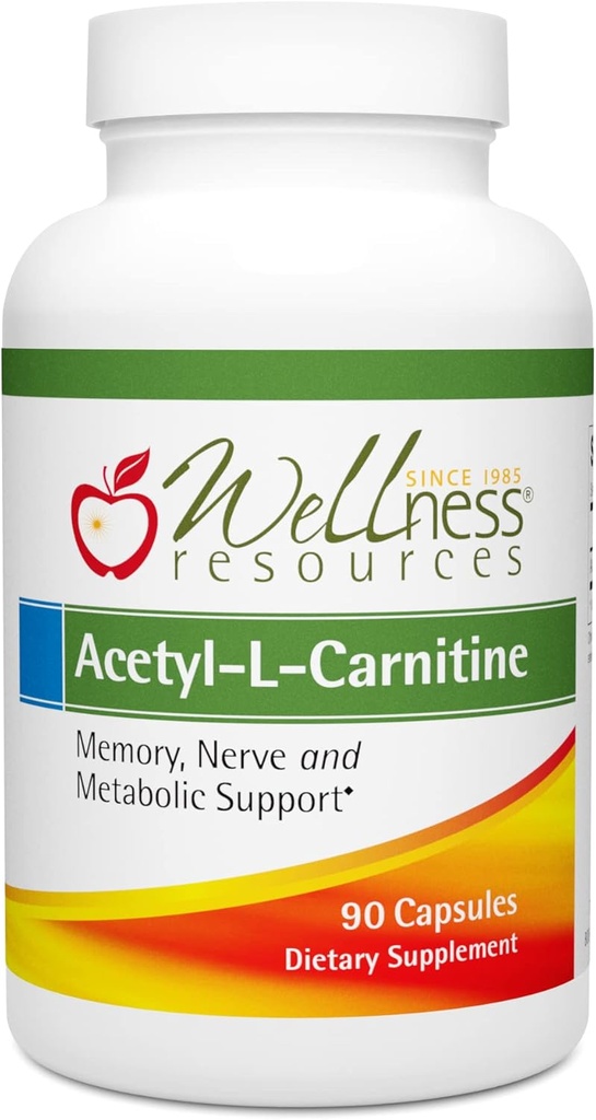 Wellness Resources Acetyl- L- Carnitin (ALC) til hukommelse, nerver (500 mg, 90 kapsler)