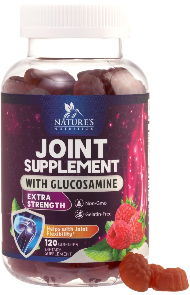 Fælles support Gummies Glucosamine Plus E-vitamin - Nature 's fælles support supplement til lejlighedsvis diskomfort for tilbage, Knæler & hænder - Cartiage & fælles sundhed & fleksibilitet support - 120 Gummies