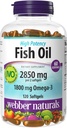 Webber Naturals Fish Oil 2850 mg, High Potency, 1.800 mg Omega-3 per servering, 120 Clear Enteric Softels, Ingen Fishy Eftersmag, Ultra-Renset, Understøtter hjerte, Kognitiv, og fælles sundhed