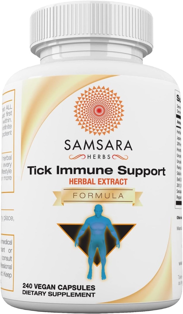 Samsara urter Tik immunforsvar - Japansk Knotweed, Katte claw, Andrographis, Cryptolepis, Sarsaparilla, Resveratrol, Tik Bite Support 240 Kapsler