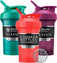 BlenderBottle Classic V2 Shaker Bottle Perfect for Protein Shakes and Pre Workout, 20-Ounce (3 Pack), Red, Green, Plum