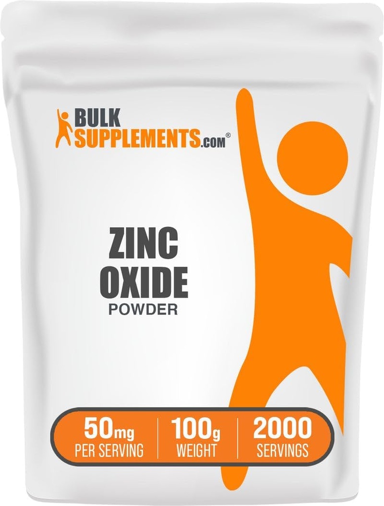 BulkSupplements.com Zink Oxide Powder - Zink Oxide Supplement, Mineral Supplement for immunforsvar - Gluten Free, 50mg per Serving, 250g (8,8 oz) (pakning med 1)