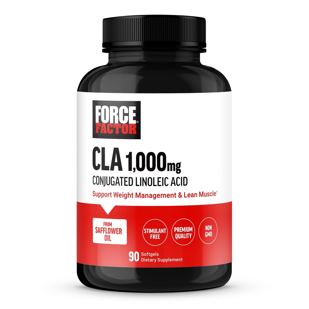 FORCE FACTOR CLA Kosttilskud, CLA 1000 mg, Conjugated Linolsyre til støtte Kropskomposition og Lean Muscle Mass, Lavet af Safflor Oil, Stimulerende fri, Non- GMO, 90 Softgel