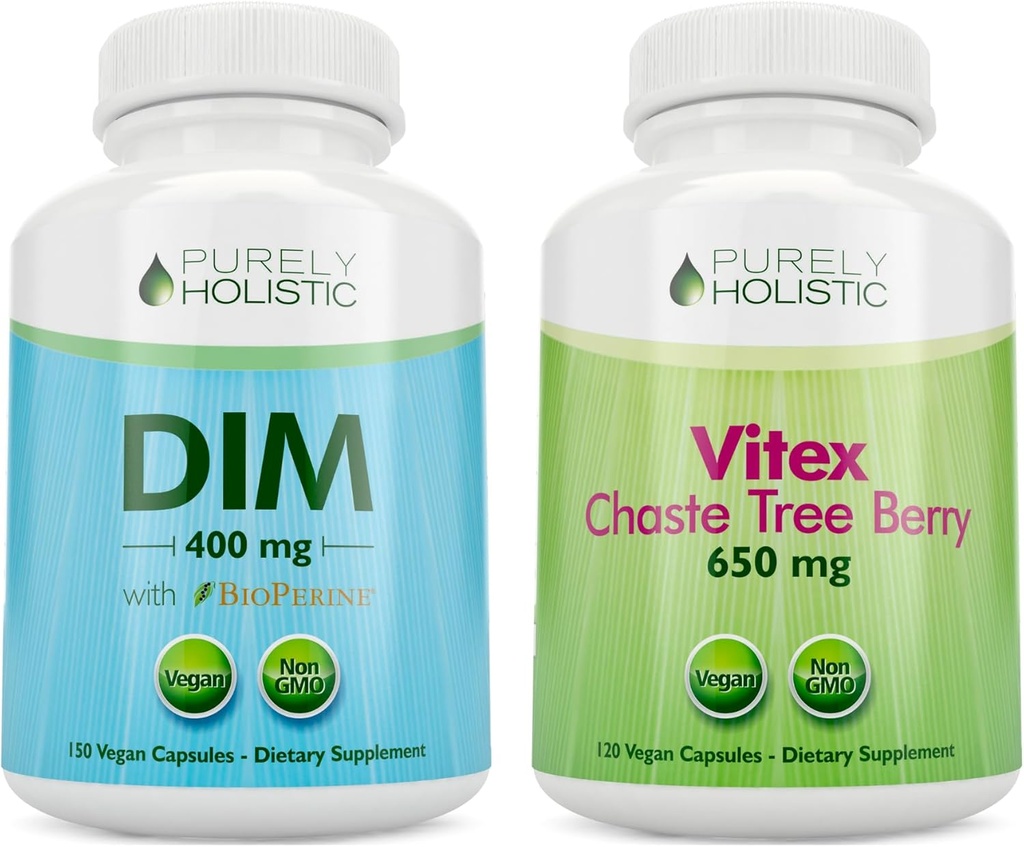 Rent holistisk Dim 400mg & Bioperine + Vitex Chaste Berry 650mg Bundle - 270 Veganske kapsler - Made in The USA