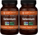 Global Healing Center Selenium 200mcg 2- Pack, Pure Selenium Supplement med økologiske ingredienser, Antioxidanter til Thyroid & immunforsvar for mænd og kvinder - mere end Selenium 100 mcg (60 kapsler)