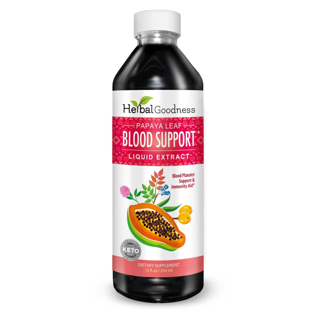 Papaya Leaf Blood Support Liquid - 15X Strength - Papaya Leaf Extract - Sunde Blodplader, Blood Cleanse, fordøjelse, Papaya Enzyme -12oz Væske - Herbal Goodness (1 bttl)