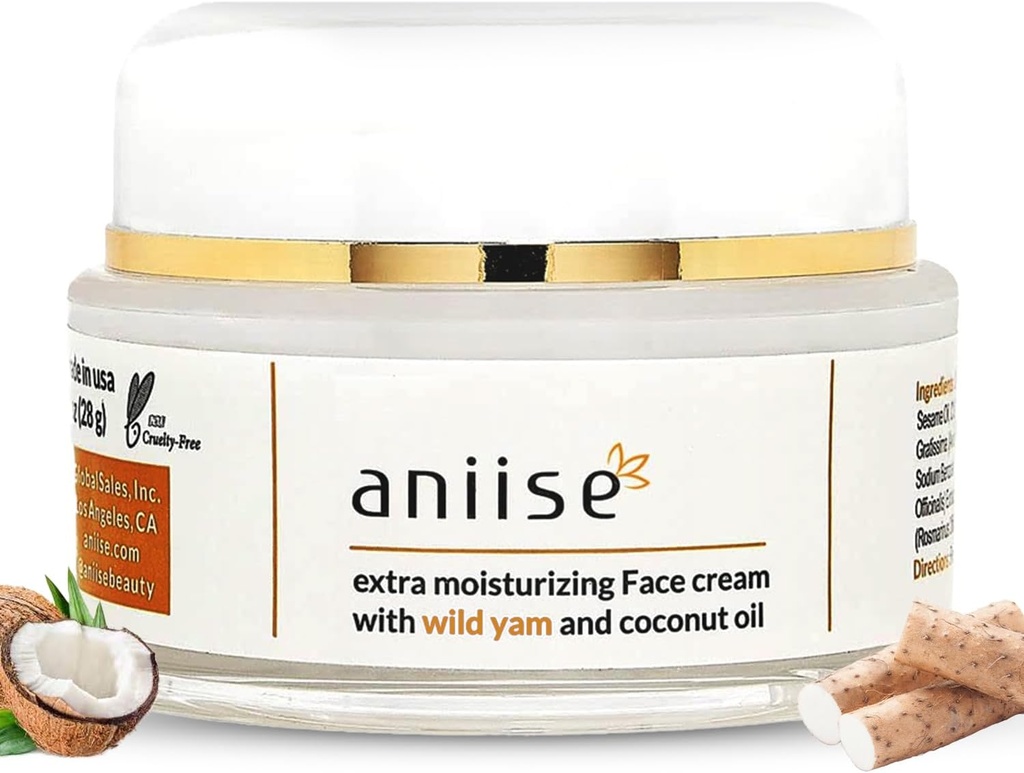 Wild Yam Ekstra fugtgivende ansigt creme med kokos olie - Wild Yam Cream til menopause & menstruel Relief - Stabiliserer Hormonniveauer - Anti- Aging Cream til meget tør hud - 1 oz
