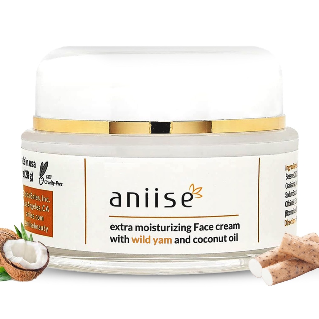 Wild Yam Ekstra fugtgivende ansigt creme med kokos olie - Wild Yam Cream til menopause & menstruel Relief - Stabiliserer Hormonniveauer - Anti- Aging Cream til meget tør hud - 1 oz