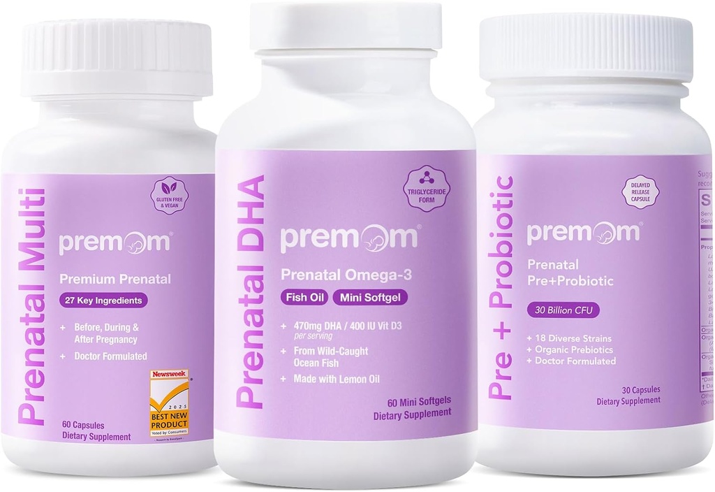 Premom Prenatal Probiotika + Prenatal DHA Fish Oil + Prenatal Formel Vitamin