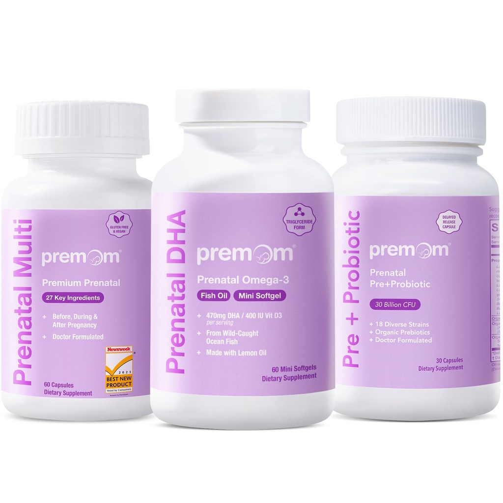 Premom Prenatal Probiotika + Prenatal DHA Fish Oil + Prenatal Formel Vitamin