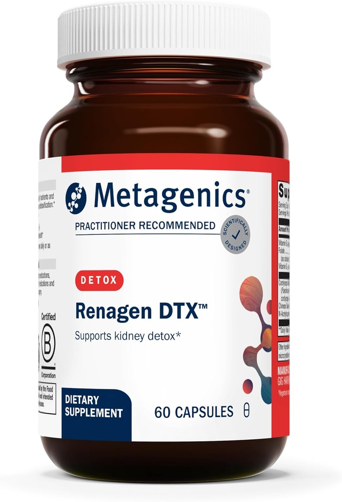 Metagenics Renagen DTX - Sund Nyre Afgiftning * - for Heart Health * - med vitamin B6, Folate, Vitamin B12 & Cordyceps - Non- GMO - Gluten- fri - 60 kapsler