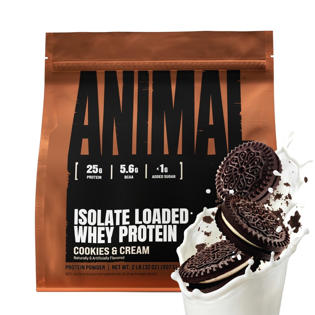 Animal Whey Isolate Protein Powder - Indlæst for Pre & Post Workout Muscle Builder og Inddrivelse med fordøjelige enzymer til mænd og kvinder - 25g Protein, Great Smag, Lavsukker - Cookies & Cream 2 lbs