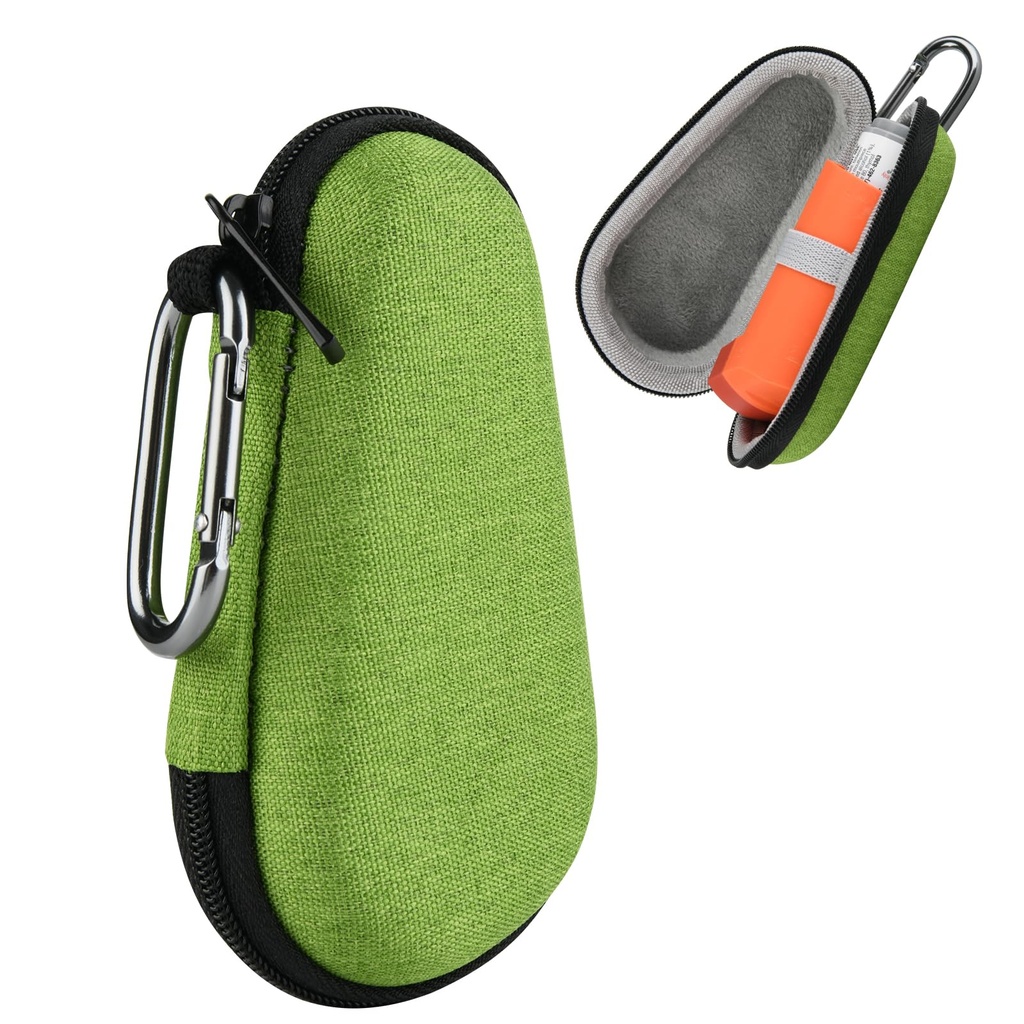 Beautyflier Astma Inhaler Rejsetilfælde, Bærbar lynlås Carry Case for Inhaler med Clip-On Carabiner, EVA Travel Handy Beskyttelsesholder for voksne og børn, Inhaler Ikke inkluderet (4IN, grøn)