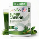 LiveGood Super Green Powder Organic Superfood med hvedegræs pulver, Daglig Superfood pulver til immunforsvar, Energi og Detox, Green Juice Powder Supplement (30 Servere), 12.38 Oz