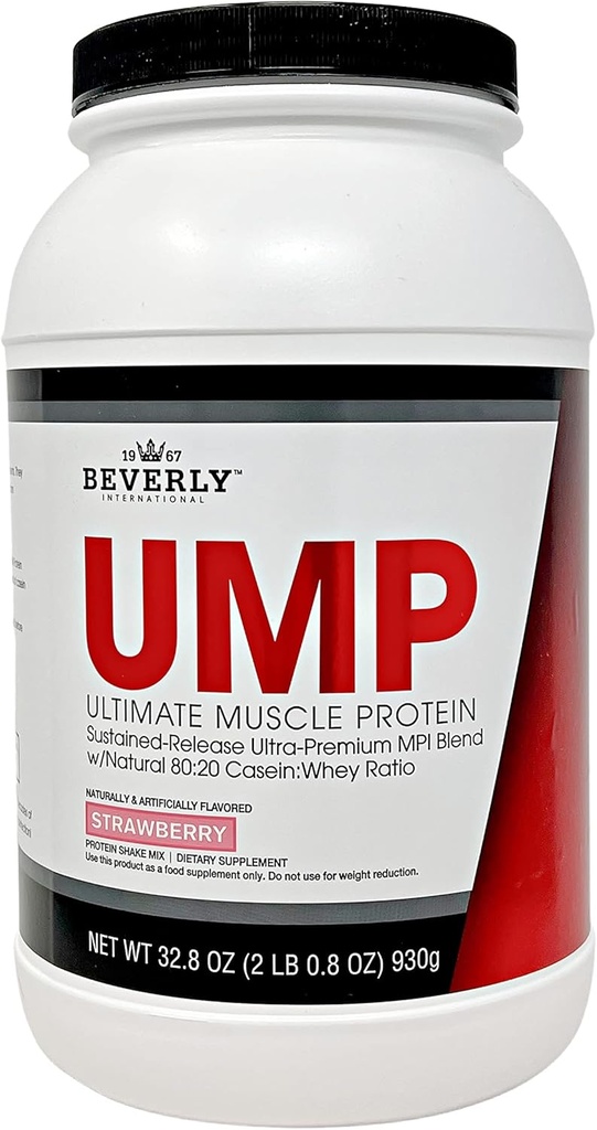 Beverly International UMP Protein Powder, Jordbær. Unique Whey- Casein Ratio Builds Lean Muscle. Let at Systematisk. Ingen Bloat. (32.8 oz) 2lb .8 oz