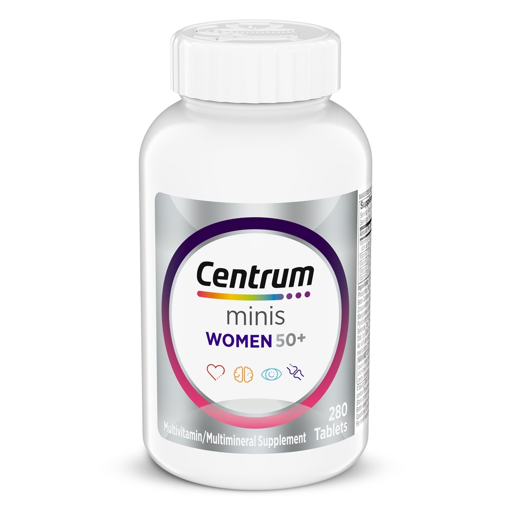 Centrum Minis Sølv kvinders Multivitamin til kvinder 50 Plus, Multimineral supplement med vitamin D3, B Vitamin, non-GMO ingredienser, understøtter hukommelse og kognition hos ældre voksne - 280 Ct