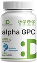 Alpha GPC 600 mg per servering, 240 kapsler - biotilgængelig cholin genopfyldning -Nootrop Brain Health Kosttilskud til hukommelse og fokus - non-GMO, Gluten Free