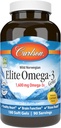 Carlson - Elite Omega-3 Gems, 1600 mg Omega-3 Inclusive EPA og DHA, Norwegian, Wild- Caught Fish Oil Supplement, bæredygtigt sourced, Lemon, 180 Softgels