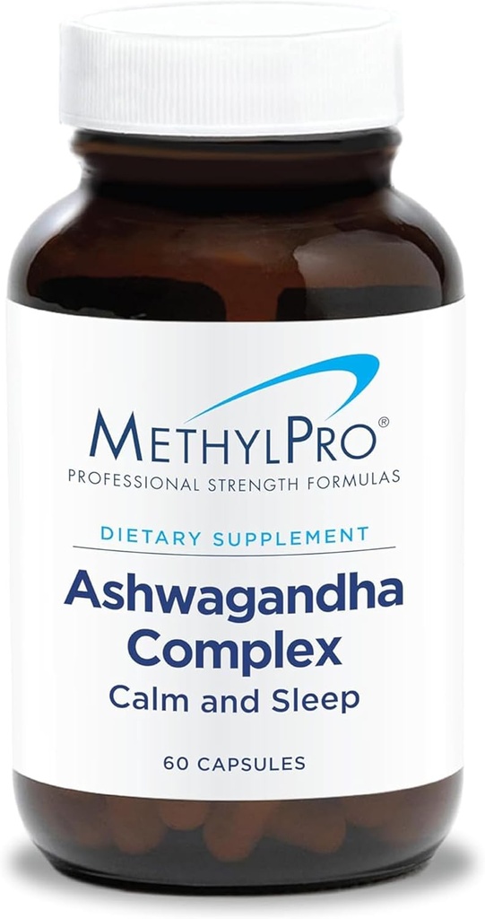 MethylPro Ashwagandha Complex - Ashwagandha, Magnesium + L- Theanine supplement til kvinder + mænd, stress support, rolig, fokus + søvn - 60 kapsler