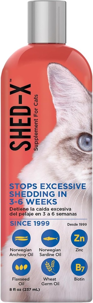 Shed- X Liquid Cat Supplement, 8oz - 100% Natural - Shed Defender, Hjælp Overdreven Kat Sheding med Kat Kosttilskud af Væsentlige Fedtsyrer, Vitamin, og Min