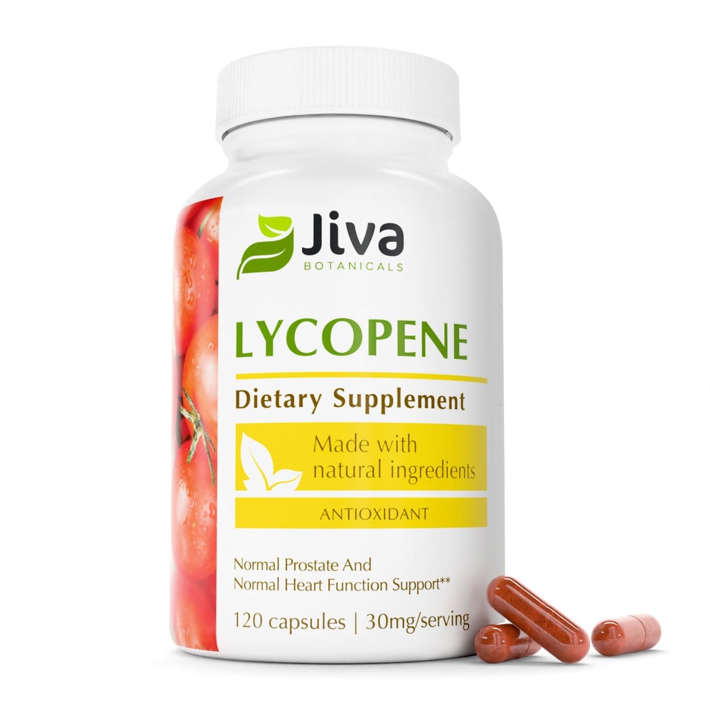 Jiva Botanicals Lycopene Supplement 30mg - Antioxidant Support til Normal Prostata og Heart Health Support - Lycopene fra Tomato Extract - Lavet i USA - Ikke GMO, Vegan - 120 kapsler