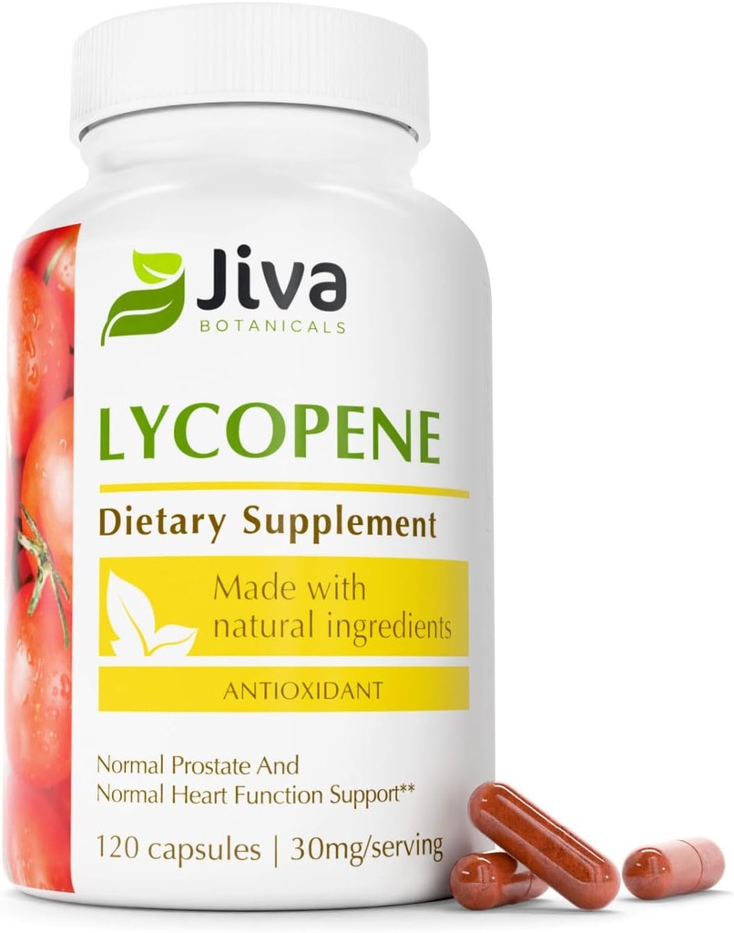 Jiva Botanicals Lycopene Supplement 30mg - Antioxidant Support til Normal Prostata og Heart Health Support - Lycopene fra Tomato Extract - Lavet i USA - Ikke GMO, Vegan - 120 kapsler