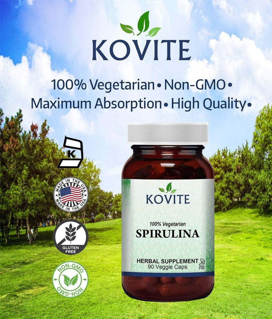 Spirulina kapsler - 90 Vegetabilske kapsler - har 450 mg Organic Spirulina pulver - Kosher & Vegan
