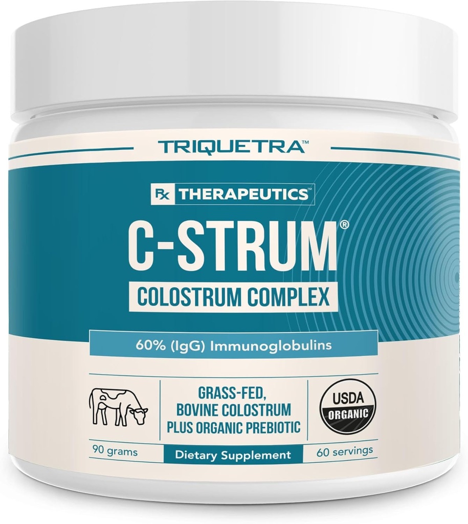 C- Strum ® Organic Bovine Colostrum Powder, 60% igG, First Malking, Grass Fed, Max Strength Colostrum Supplement fra tyske mælkekøer - Gut, Immunitet, Skin & Hår Support (60 portioner)