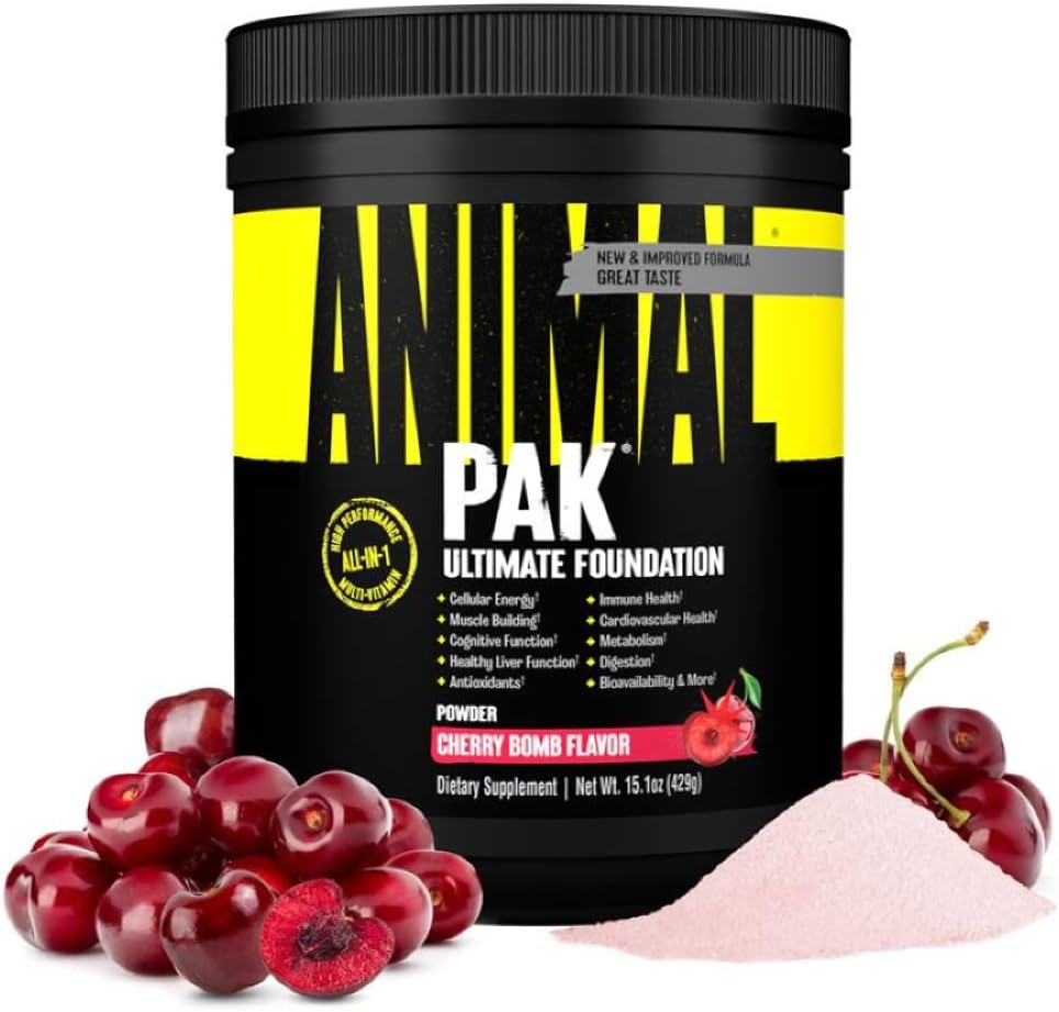 Animal Pak - Praktisk All- in- One Vitamin & Supplement Powder - Zink, Vitamin C, B, D, Aminosyrer, immunforsvar, fordøjelsesenzymer, og mere - Daglig Multivitamin for kvinder & mænd - 60 Scops