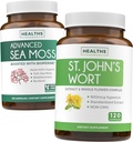 Sea Moss & St. John's Wort (2-Month Supply) Mood Moss Blend - Organic Irish Sea Moss - Raw Vegan Supplement (120 Caps) & St John's Wort with Powerful 900mcg Hypericin Vegan Non-GMO (120 Capsules)