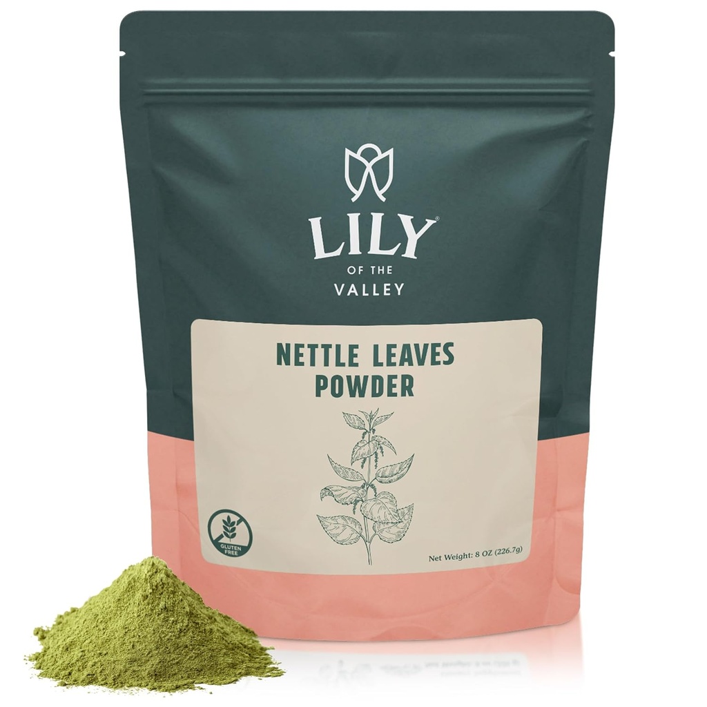 LILY OF THE VALLEY Nettle Leaf Powder - Forsigtigt tørret og jorden - 100% Natural Stinging Nettle - Ideel tilføjelse til opskrifter - Vegan & Gluten- Free - Pakket i resealable Pouch (4oz, 113g)