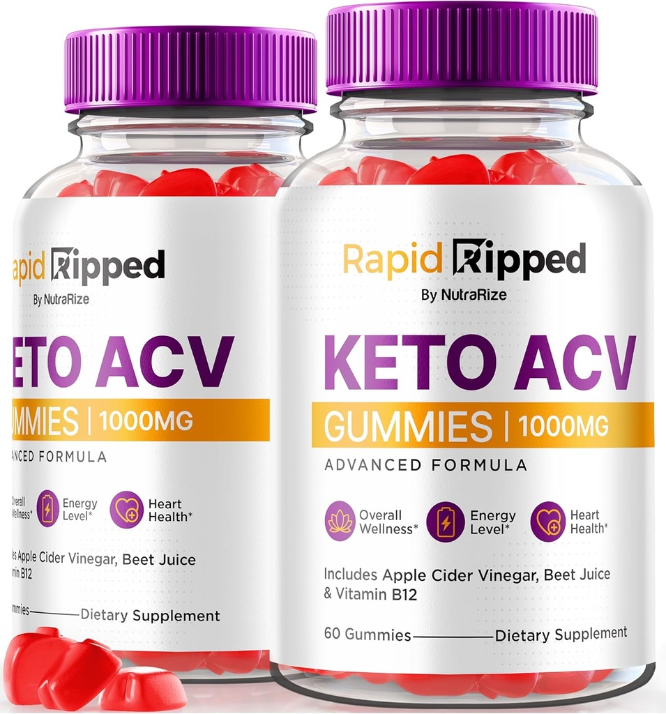 NutraRize (Pack of 2 Rapid Ripped Keto ACV Gummies 1000 MG, Alle naturlige Apple Cider Vinegummi piller, Maksimal styrke Vitamin, Anmeldelser (120 Gummies)