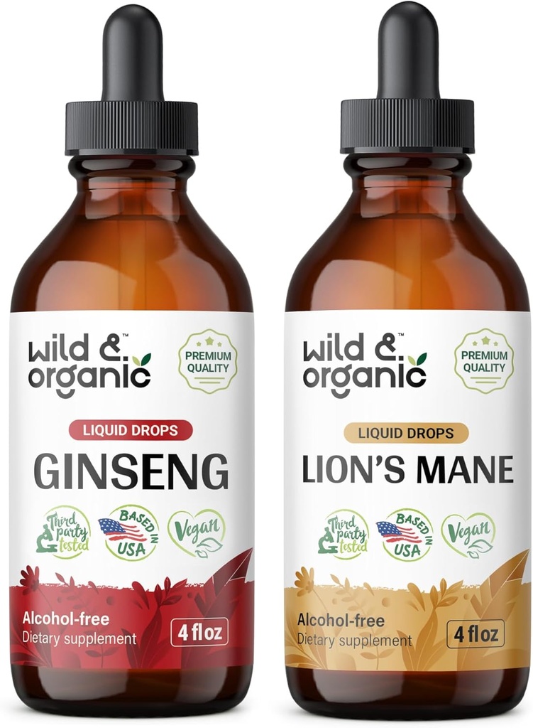 Wild & Organic Ginseng Tinktur 4 fl oz & Lions Mane Tinktur 4 fl oz
