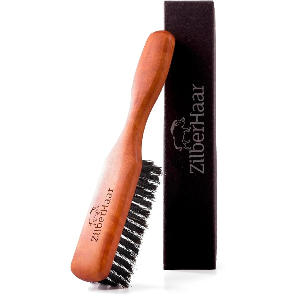 Beard Brush af ZilberHaar - Stiff Boar Bristles for Mænds Grooming - Straight and Promoces Growth - Arbejder med Beard Oil og Balm - For Beard Kits - 6 inches lang