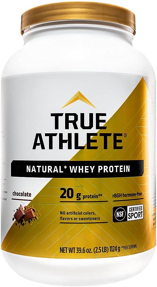 True Atlete Natural Whey Protein - Chokolade, 20g protein per servering - Probiotika til fordøjelsessygdomme, Hormonfri (2,5 Pund Powder)