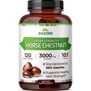Zazzee Extra Strength Horse Chestnut 10: 1 Extract, 3000 mg Strength, 20% Aescins, 4 Monthly Supply, 120 Vegan Kapsler, Koncentreret og Standardized 10X Extract, All- Natural, Non- GMO, Lavet i USA