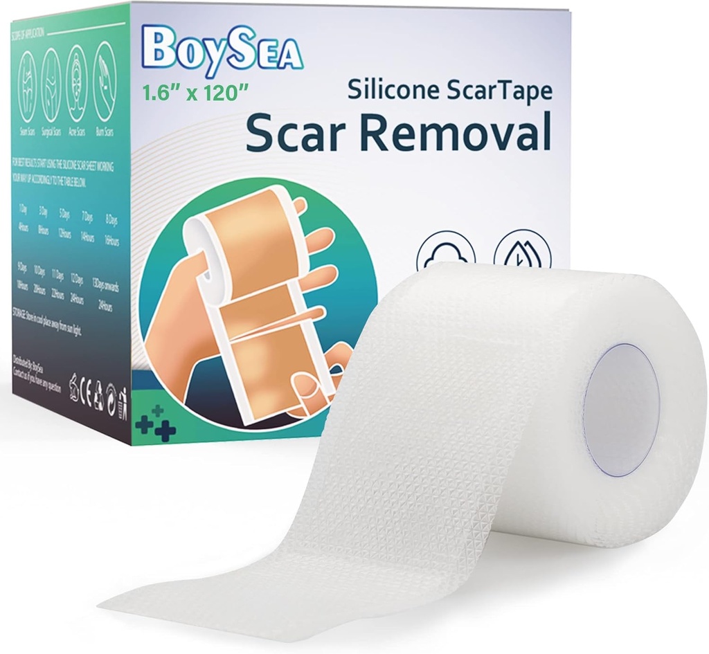 Boysea Silicone Scar Sheets (1.6 "x 120") Clear Silicone Scar Tape - Scars Removal Treatment - Genanvendelige Scar Strips til Keloid, C- sektion, Burn, Kirurgiske Scars