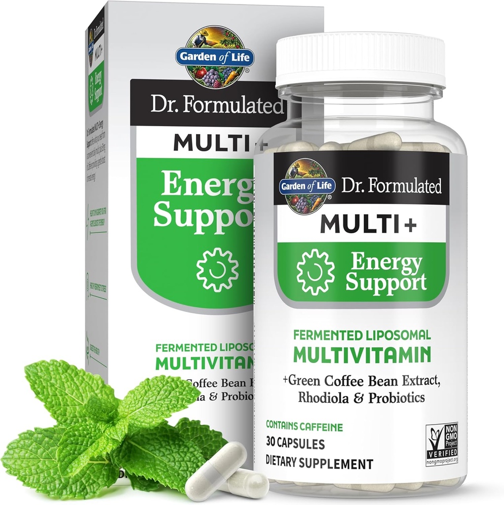 Livets have Dr. Formuleret Multi + energistøtte: Gæret Liposomal Multivitamin + Green Coffee Bean Extract, Rhodiola & Probiotika - Boost Energy, Support fordøjelse og immunforsvar, 30 kapsler