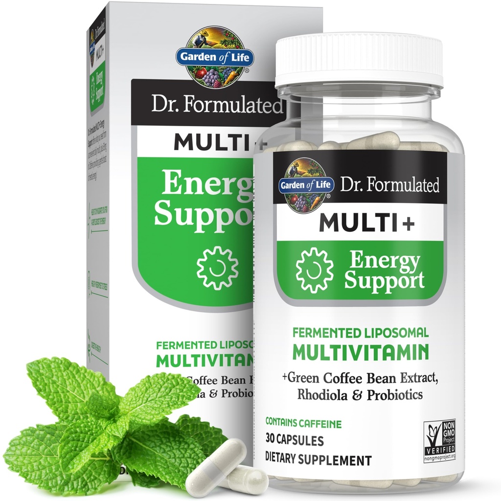 Livets have Dr. Formuleret Multi + energistøtte: Gæret Liposomal Multivitamin + Green Coffee Bean Extract, Rhodiola & Probiotika - Boost Energy, Support fordøjelse og immunforsvar, 30 kapsler