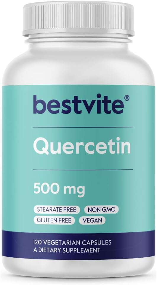 BESTVITE Quercetin 500 mg (120 vegetariske kapsler) - Ingen stearater - Ingen silikonedioxid - Vegan - Ikke GMO - Gluten Free