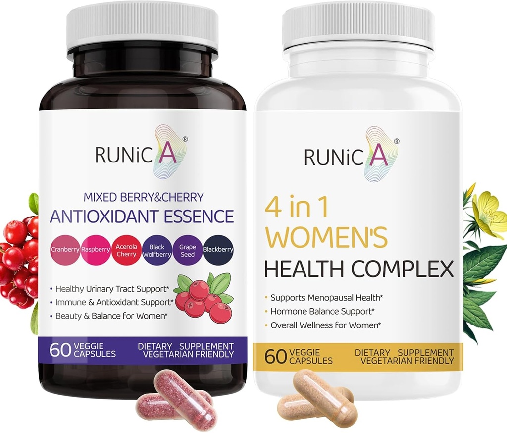 4 i 1 Kvinder Menopause Supplement & blandet bær Cherry Antioxidanter Supplement Bundle - Soja Isoflavoner, Tranebær og mere